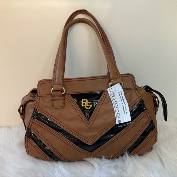 New Vintage Dead Stock BCBG Brown Satchel Purse Vegan Faux Leather New With Tags - Picture 1 of 10